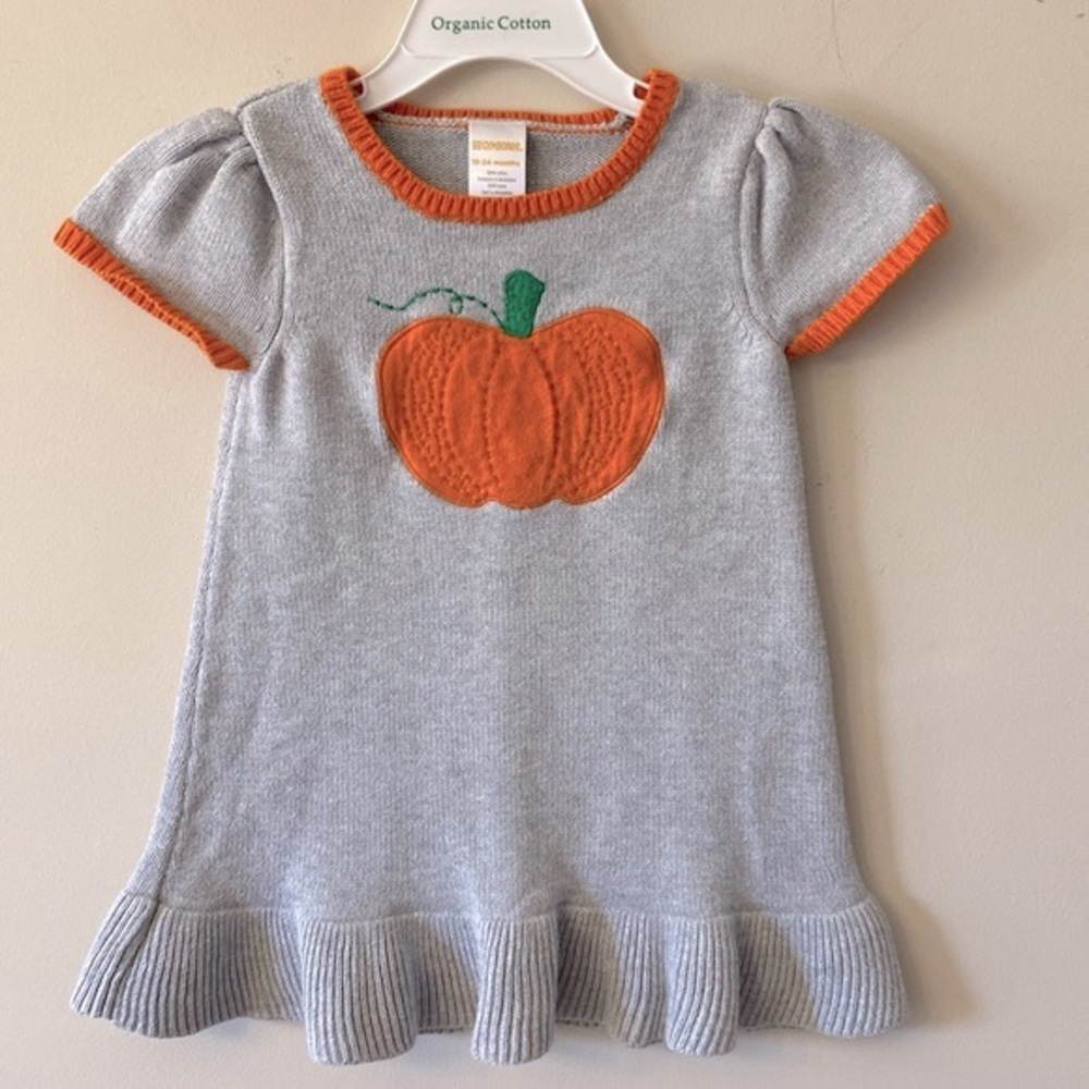 Gymboree baby girls gray cotton appliquéd pumpkin sweater dress ruffle hem